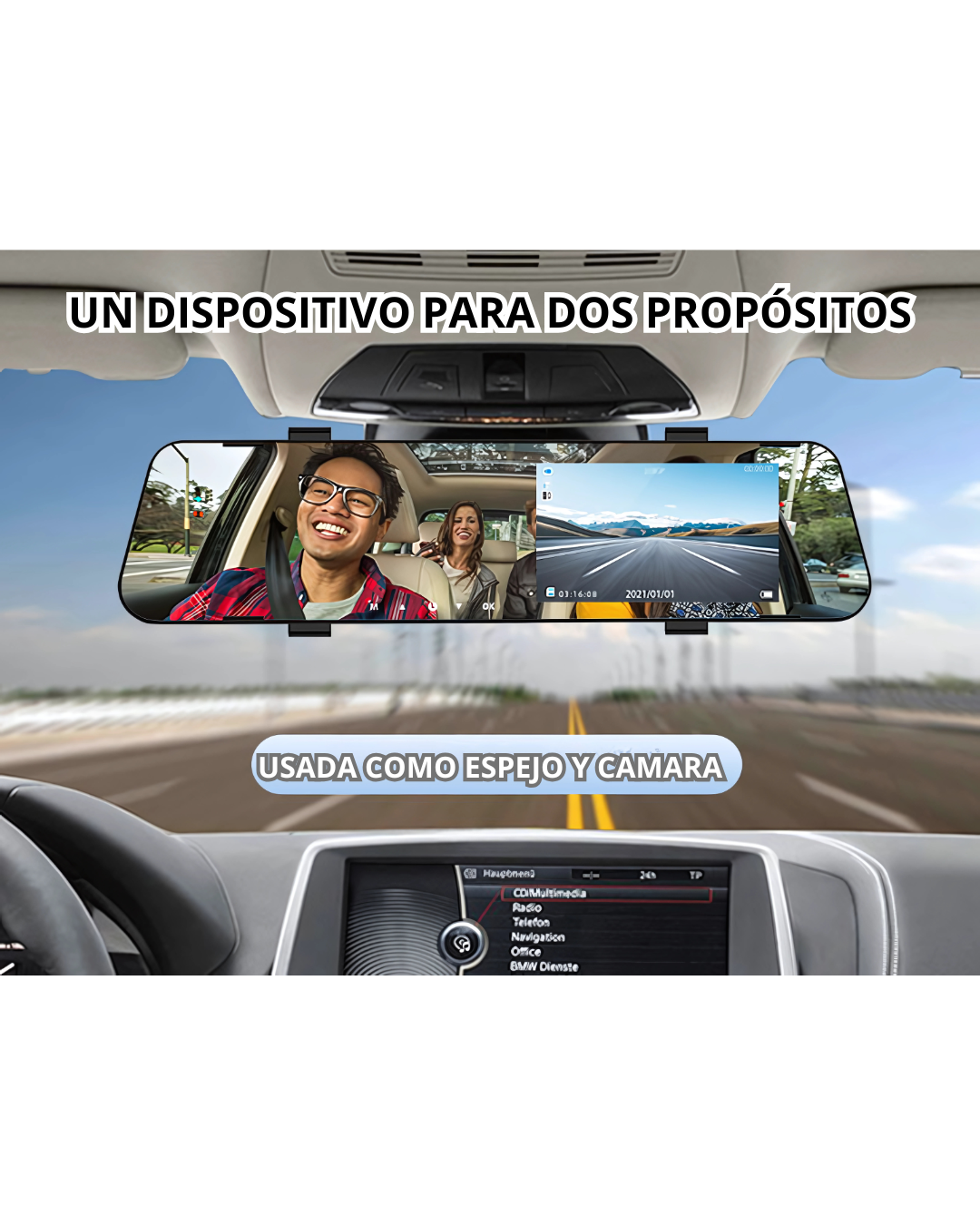 Cámara de Reversa y Frontal Tipo Espejo