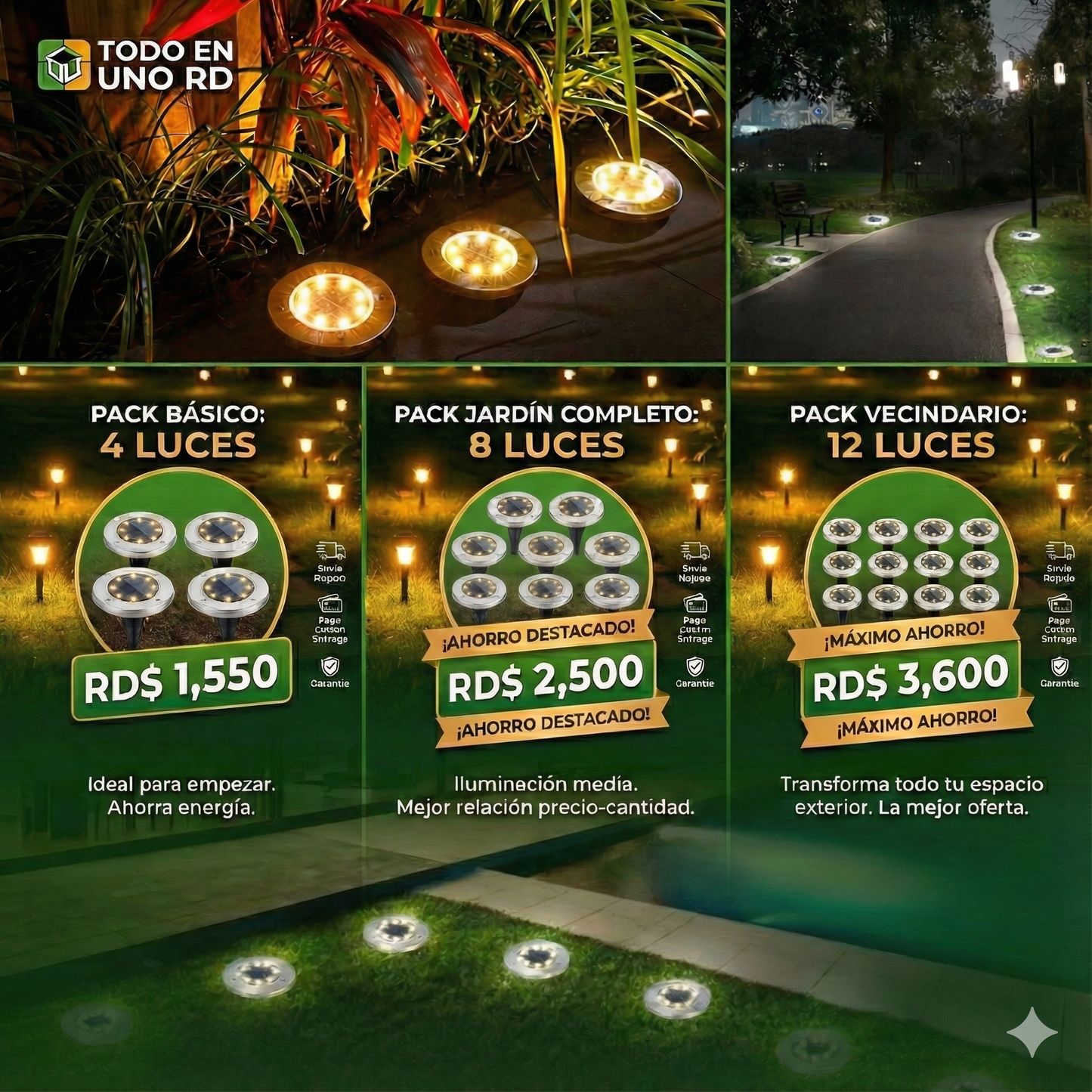 Pack de 4 Luces Led con Paneles Solares para Jardín